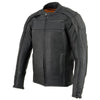 Milwaukee Leather ML2083 men's black vented reflective leather jacket with adjustable collar and zippered pockets.
