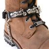 Milwaukee Leather MLA3003 silver biker chain with motorcycle medallion for motorcycle boots, featuring sturdy leather and metal details.