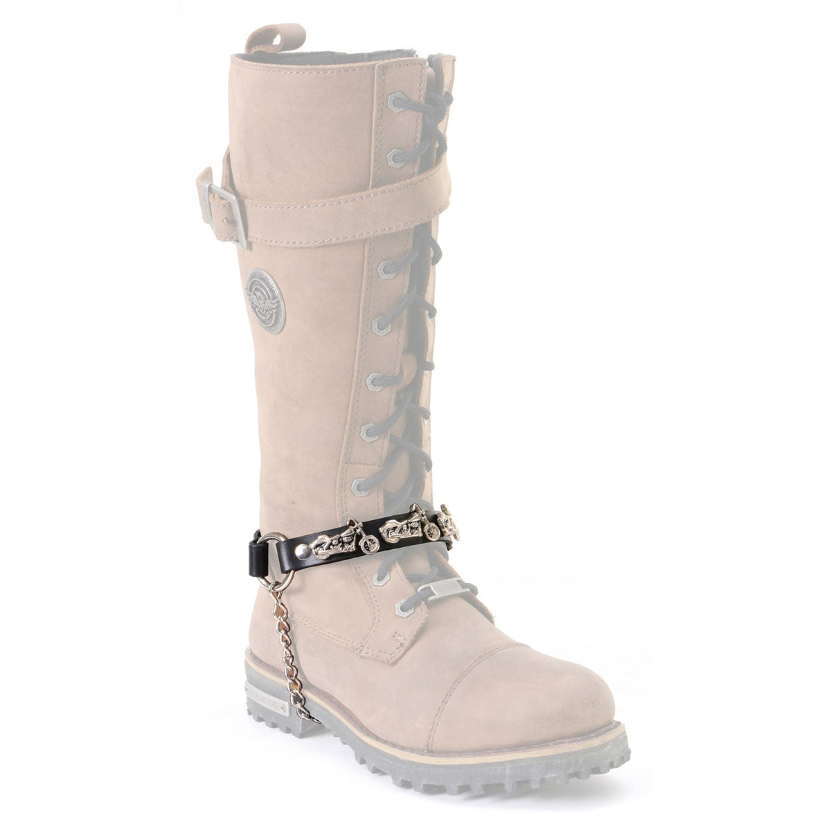 Milwaukee Leather MLA3003 silver biker chain with motorcycle medallion, designed for motorcycle boots, by HighwayLeather.