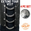 Milwaukee Leather Indian Head Medallion vest extender set with double chrome chains, genuine leather, 8.5-inch extension, 4-piece set.
