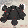 Milwaukee Leather Women's black 'The Flaunt' motorcycle jacket, classic leather style, shown inside view.