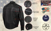 Milwaukee Leather men's black Echo motorcycle jacket with reflective piping, premium leather, and back design.