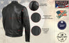 Milwaukee Leather men's black Rumble motorcycle jacket made of premium leather, shown from the back with detailed stitching.