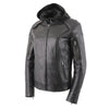 Milwaukee Leather Vented Racer ladies leather jacket with removable hoodie liner, featuring stylish design and ventilation details.