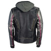 Milwaukee Leather women's black hooded leather jacket with silver sleeves, stylish and fitted, perfect for a modern casual look.