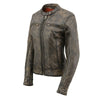 Distressed brown leather women's motorcycle jacket by Milwaukee Leather featuring vented design and classic scooter style.