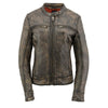 Women's distressed brown leather scooter motorcycle jacket by Milwaukee Leather with vented design, style MLL2550, for women.