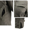 Milwaukee Leather women's distressed grey leather scooter jacket with vented design, motorcycle style, and multiple angles.