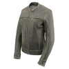 Milwaukee Leather women's distressed grey leather scooter motorcycle riding jacket with vented design and stylish details.