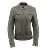 Distressed grey leather women's motorcycle jacket by Milwaukee Leather with vented design, featuring a stylish scooter fit.