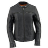 Milwaukee Leather Women's black Cool-Tec leather scooter jacket with triple stitch details, stylish and fitted for women.