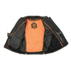 Black women's lightweight leather motorcycle jacket with fringe details, designed by Milwaukee Leather, featuring a racer style.