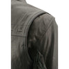 Black women's lightweight leather motorcycle jacket with fringed details, Milwaukee Leather racer style, designed for a sleek, edgy look.