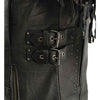 Black women's leather motorcycle jacket with fringed details, lightweight design, from Milwaukee Leather, featuring a racer style.