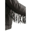 Black women's Milwaukee Leather motorcycle jacket with fringed details, lightweight leather, and a racer style design.