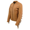 Milwaukee Leather Ladies Fringed Racer lightweight saddle leather jacket with fringe details and classic motorcycle style.