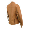 Milwaukee Leather Ladies Fringed Racer lightweight saddle leather jacket with fringed details and classic design.