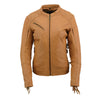 Milwaukee Leather Ladies Fringed Racer lightweight saddle leather jacket with fringe detailing and classic motorcycle style.