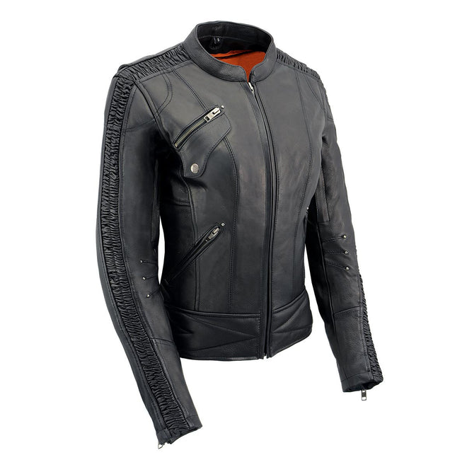 Milwaukee Leather Women's Black Phoenix Embroidered Leather Motorcycle Jacket, stylish with embroidered detail on the front.