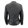 Milwaukee Leather ladies black and purple crinkled arm lightweight racer jacket, stylish women’s motorcycle jacket.