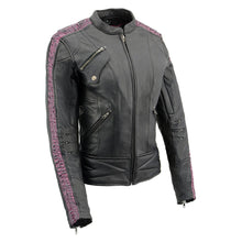 Milwaukee Leather MLL2571 Ladies Black and Purple 'Crinkled Arm' Lightweight Racer Jacket