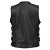 Milwaukee Leather women's club-style SWAT rider vest with single panel back for patches, black leather, front view.