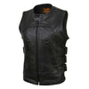 Milwaukee Leather women's club-style SWAT rider vest with single panel back for club patches, made of black leather.