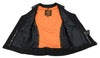 Interior view of Milwaukee Leather Women's Black V-Neck Motorcycle Rider Vest with riveted details and side lace accents.
