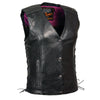 Milwaukee Leather MLL4505 Women's Black Leather Side Lace Motorcycle Rider Vest- Reflective and Studded Pink Wings