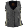 Milwaukee Leather MLL4506 Women's Grey Leather Vintage Slate Snap Front Vest with Racing Stripes