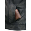 Milwaukee Leather women's black leather motorcycle vest with "Lashes" style design, dual concealed closures, and club style fit.
