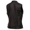 Black women's leather motorcycle vest with "Lashes" design by Milwaukee Leather featuring concealed dual closure and club style details.