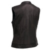 Black leather women's motorcycle vest with "Lashes" design from Milwaukee Leather, featuring dual concealed closures and club style details.