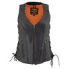 Milwaukee Leather MLL4531 Women's Black 'Open Neck’ Motorcycle Leather Vest with Side Laces