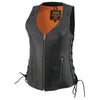 Milwaukee Leather MLL4531 Women's Black 'Open Neck’ Motorcycle Leather Vest with Side Laces