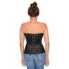 Milwaukee Leather black lambskin corset for women with zipper and buckle front, stylish and fitted design.