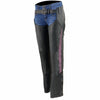 Black Milwaukee Leather women's lightweight goat skin motorcycle chaps with crinkled stripes and reflective details, style MLL6501.