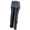 Milwaukee Leather women's black lightweight goat skin motorcycle chaps with crinkled stripes and reflective details, model MLL6501.