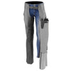 Milwaukee Leather women's black and grey motorcycle chaps with laser cut accents and stitching, made from premium leather.