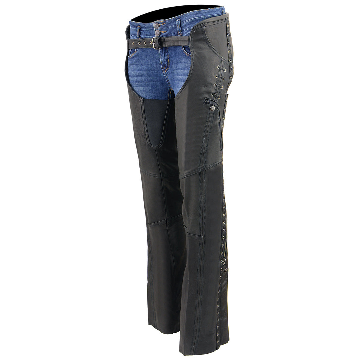 MLL6535 Leather Chaps for Women Black Lightweight Naked Goat Skin ...