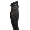 Black Milwaukee Leather women's leather chaps with lace accents, lightweight naked goat skin, featuring detailed pocket design.