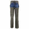 Milwaukee Leather women's grey distressed motorcycle chaps with lace and grommet accents, premium skin leather, style MLL6536.