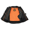 Milwaukee Leather men's black leather crossover scooter jacket with reflective skull designs, featuring a stylish, edgy look.