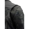 Milwaukee Leather men's black leather crossover scooter jacket with reflective skull designs and zip-up front.