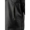 Milwaukee Leather men's black leather crossover scooter jacket with reflective skull designs, front zipper, and stylish details.