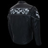 Milwaukee Leather Men's Black Leather Crossover Scooter Jacket with reflective skulls, featuring a sleek design and sturdy construction.