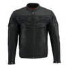 Milwaukee Leather men's black crossover leather scooter jacket with reflective skull designs, stylish and protective motorcycle jacket.