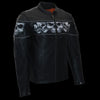 Milwaukee Leather men's black crossover scooter jacket with reflective skull graphics and durable leather construction.