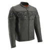 Milwaukee Leather men's black Cool-Tec leather crossover scooter jacket with reflective skull designs.