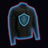 Milwaukee Leather men's black Cool-Tec leather crossover scooter jacket with reflective skull details, front zip and stand collar.